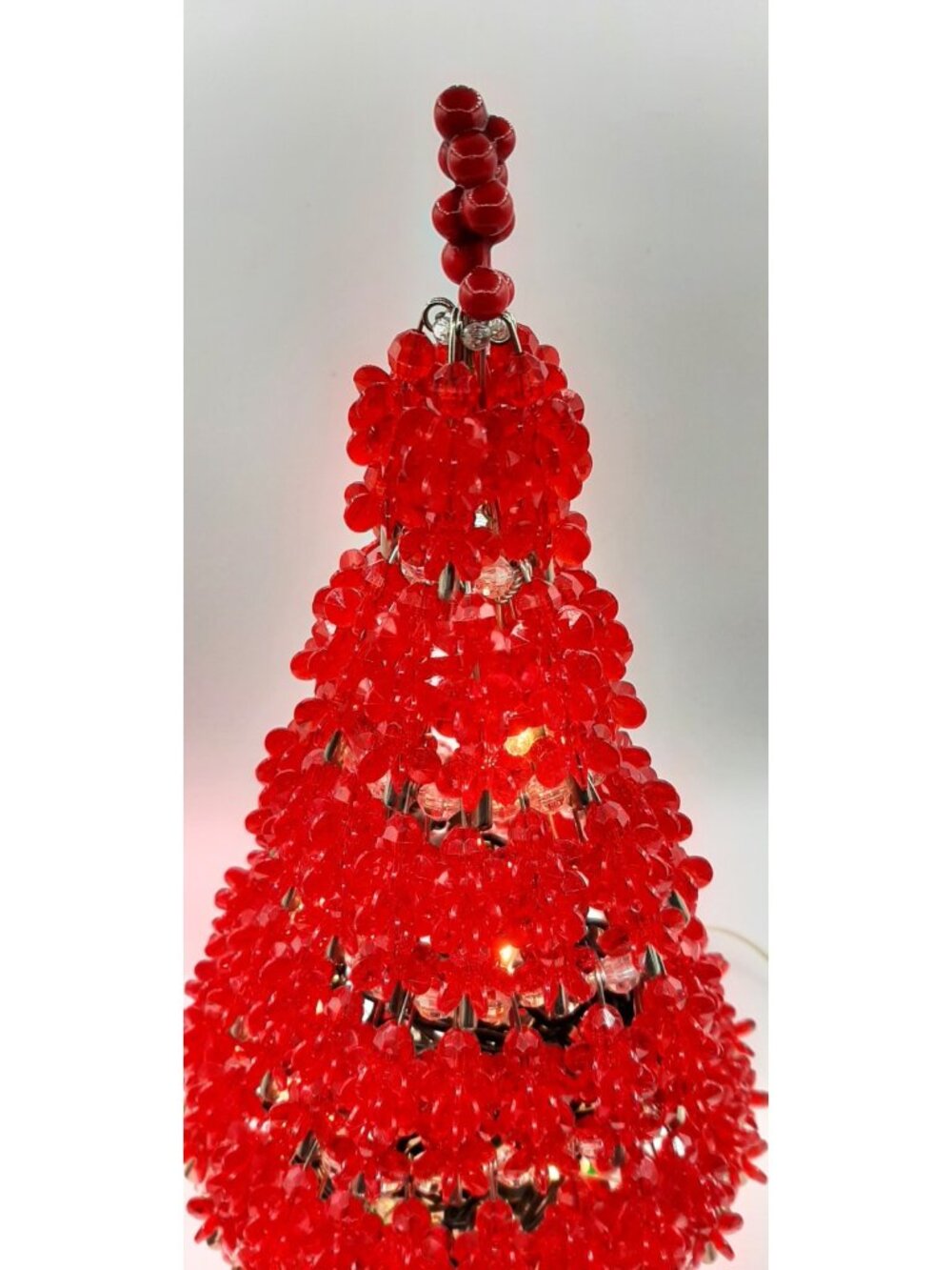 Vintage Red Safety Pin Christmas Tree Beaded Handmade 13” Tall Lighted - Picture 6 of 9